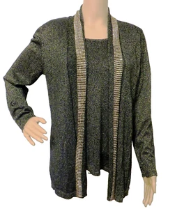 Womens Medium Draper's & Damon's 1-Piece Cardigan Sweater Charcoal Gray Metallic - Picture 1 of 13