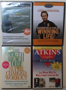 4 NEW Diet DVD lot paleoburn AtkinsSouth Beach Chris Carmichael 5 essentials - Imagen 1 de 6