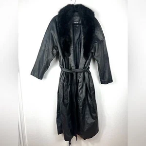 Pelle New York Abrigo de cuero vintage con cuello de piel talla L - Imagen 1 de 10