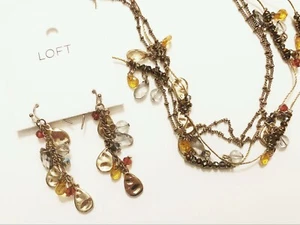 Ann Taylor LOFT Women's Metallic Harvest Stone Necklace Earrings Set NWT 85 - Picture 1 of 2