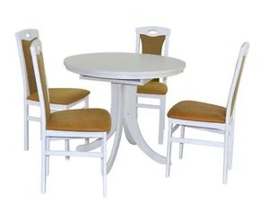 Essgruppe Tischgruppe 5-teilig Massivholz Weiß/Gelb Sitzgruppe Esszimmergruppe - Bild 1 von 6