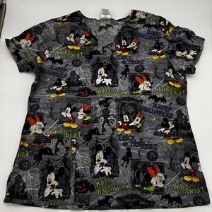Disney Scrub Top Womens Mickey Minnie Mouse Halloween Trick Or Treat size M - Picture 1 of 12