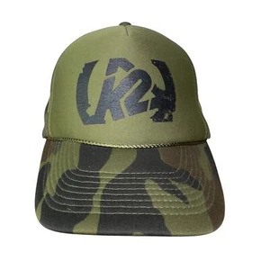 Vintage K2 Snowboarding Hat Cap Snapback Green Camouflage Trucker Snapback GUC - Picture 1 of 7