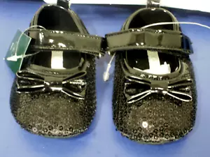 LAURA ASHLEY~Black DRESS SHOES~Sequins~Strap Closure~Girls Size 3~6-9 months~NWT - Picture 1 of 2
