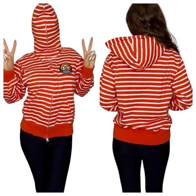 Japanese Hoodie STUDIO SEVEN CHILDHOOD DREAMS Orange Striped Full Zip Jacket S - Image 1 of 4