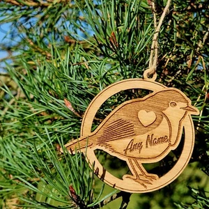 Robin personalisiertes Weihnachtsbaumen Baumdekoration Holz Weihnachten Geschenk Kugeln WOW - Bild 1 von 9