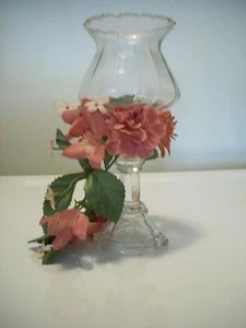 Taper & Votive Candle Holder Clear Glass Pink Flower Wrap Dual Candleholder - Picture 1 of 4