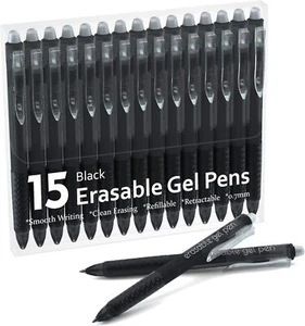 15 Pack Black Erasable Gel Pens Retractable Clicker Fine Make Mistakes Disappear - Picture 1 of 7