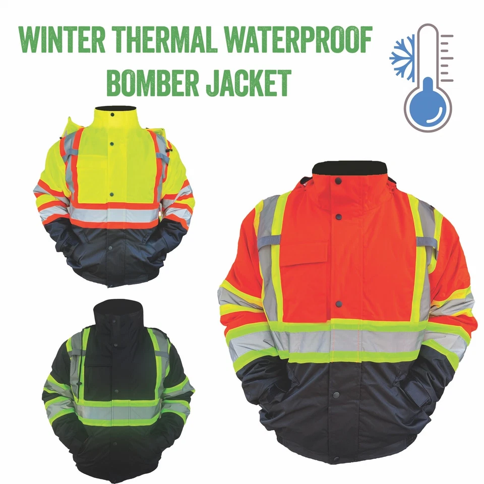 UnisexSafety Jacket High Visibility Reflective Waterproof Insulated with pockets - Image 1 of 1