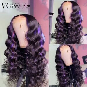 Highlight Light Purple Loose Deep Curly Lace Front Human Hair Wigs For Women Hd