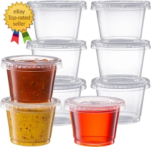 [1 Oz. - 200 Count Clear Disposable Plastic Portion Cups with Lids - Small Plast - Picture 1 of 12