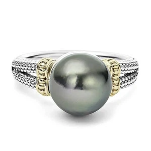 925 Sterling Silver Ring Black Pearl Ring Wedding Anniversary Jewelry Gift - Picture 1 of 4