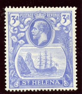 St Helena 1922 KGV 3d bright blue Row 5/1 CLEFT ROCK variety MLH. SG 101c. - Picture 1 of 2