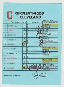 4-27-13 Cleveland Indians Game Used Umpire Lineup Card - Jason Giambi - Picture 1 of 2