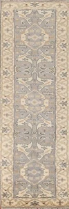 Gray/ Ivory Indien Oushak Geometric 10 ft. Runner Rug Handmade 10' 2" x 2' 7" - Picture 1 of 12