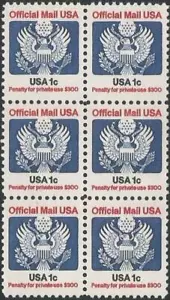 Block of 6 stamps - Scott O127 - 1 cent - Official Mail - 1983 - MNH - Picture 1 of 1