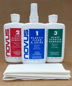 Novus Plastic Polish set includes 237ml Novus 1, 2 & 3 bottles plus 3 cloths  - Picture 1 of 1