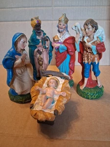 Set Natività Italiana Vintage Natale 5 Personaggi Made In Italy Cartapesta - Foto 1 di 11