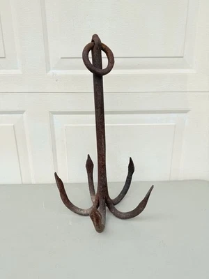 Gancho de agarre náutico grande antiguo de hierro forjado 5 puntos Foto 1 de 4