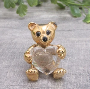 Figura de oso de peluche miniatura tono dorado metal cristal aspecto corazón y cuerpo - Imagen 1 de 14