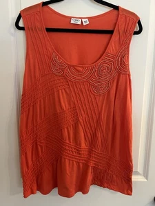Cato orange ärmelloses Shirt Übergröße 18/20 Perlen elegant Stretch U-Ausschnitt - Bild 1 von 6