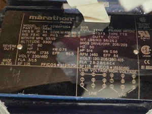 1 hp Marathon Blower Cooling Motor A680 1800 145tcvz tenv 3ph LOCATION L-1 - Picture 1 of 3
