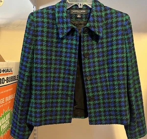 Kasper & Company ASL 8P Blue And Green Plaid Blazer Suit Jacket - Picture 1 of 11
