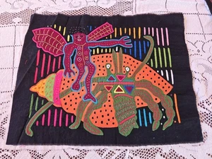 Vintage Mola umgekehrte Applikation Stoff Panel Textil Volkskunst Krabbe Fee Muschel - Bild 1 von 5