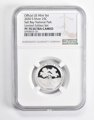 PF70 UCAM 2020-S Silver Salt Bay National Park Quarter Limited Edition NGC *6072 - Image 1 of 4