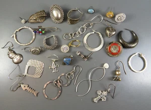 LOT OF SINGLE EARRINGS Sterling Silver DANGLE/HOOP/STUDS Gemstones ‼️SINGLES‼️ - Picture 1 of 12