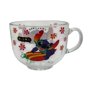 Disney Lilo & Stitch Aloha Carefree Surf Silver Buffalo Glass Cup Mug 16 oz - Picture 1 of 9