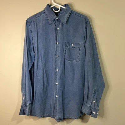 Camisa Tulliano Para Hombre Pequeña Abotonada 100% Seda Cuello Recortado Azul Informal Adulto Foto 1 de 4