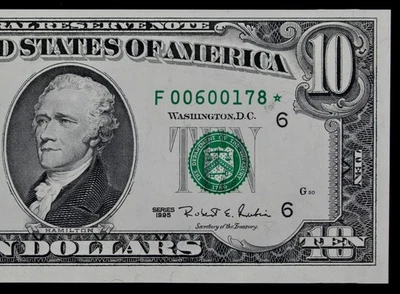 $10 1995 Gem CU Star Washington DC print FRN F00600178* Low 640K Run 1, Atlanta - Image 1 of 3