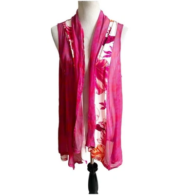 Soft Surroundings 半透明长款背心花卉艺术中号粉色白色 — 第 1/4 张图片