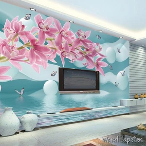 Fotomural no tejido papel pintado murales efecto 3D lirios frescos modernos 3943 - Imagen 1 de 2