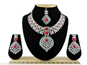 Indian Bollywood Silver Plated Kundan Choker Necklace Wedding Bridal Jewelry - Picture 1 of 8