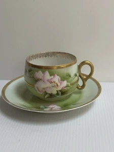 ANTIKES 1900er SCHILD ZEH SCHERZER & CO. GERMANY HANDBEMALT FLORAL TASSE UND UNTERTASSE - Bild 1 von 17