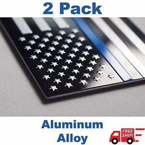 (2 PACK) Aluminum Police Officer Thin Blue Line American Flag Decal Sticker