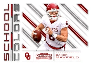 Tarjeta de novato Baker Mayfield 2018 Panini Contenders Draft Pick colores escolares - Imagen 1 de 2