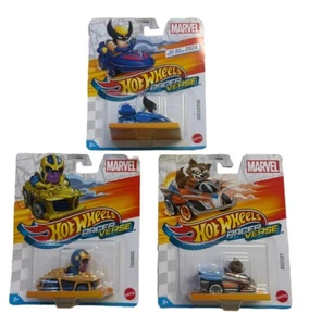 HOT WHEELS Marvel Character Set Of 3 - RACER VERSE - Wolverine, Thanos & Rocket - Picture 1 of 13