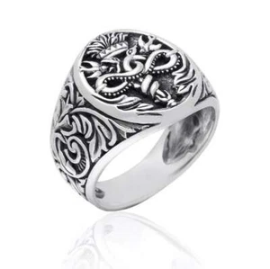CADUCEUS Schlange Silber Ring Runen Wikinger Wotansknoten Siegel Viking Celtic - Picture 1 of 5