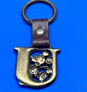 Vintage Schlüsselanhänger Buchstabe Initiale U Mickey Mouse Disney Messing und Lederanhänger - Bild 1 von 20