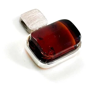 925 Solid Sterling Silver Cherry Baltic Amber Rectangular Large Pretty Pendant - Picture 1 of 3