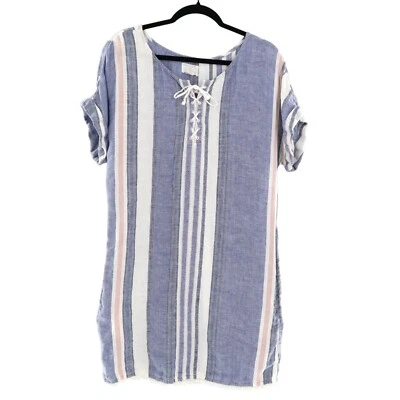 Caslon Linen Shift Dress Women's XS Blue White Coastal Beachy Cruise Travel Pool - image 1 of 4