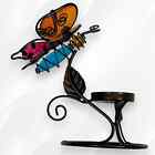 Butterfly Tealight Candle Holder Stained Glass Partylite 7" X 7" X 5" 