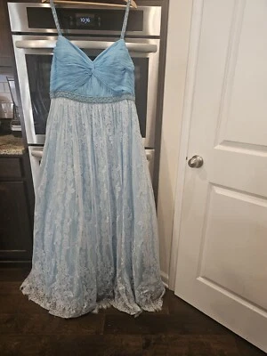 Jovani Jvn Blue Lace Beaded Sheer Weddding Prom Plus Size Ballgown Dress 20 - Image 1 of 4