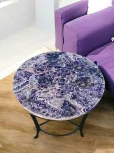 24" Round Elegant Amethyst Stone Coffee Table Handmade Cafeteria Office Decors - Picture 1 of 9