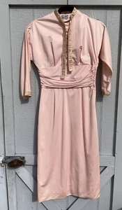 Vintage 50er Jahre Cocktail langes Kleid Original Junior Motiv rosa Goldbesatz Gr. S - Bild 1 von 21