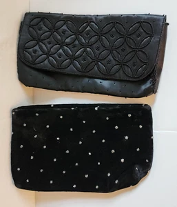 2 Vintage schwarze Clutch Geldbörsen---Satin Perlen & Samt Strass - Bild 1 von 10