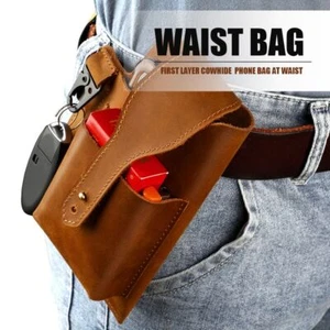 Men Women Leather Phone Holster Cowhide Leather Cell Phone Pouch with Belt Loop - Picture 1 of 15